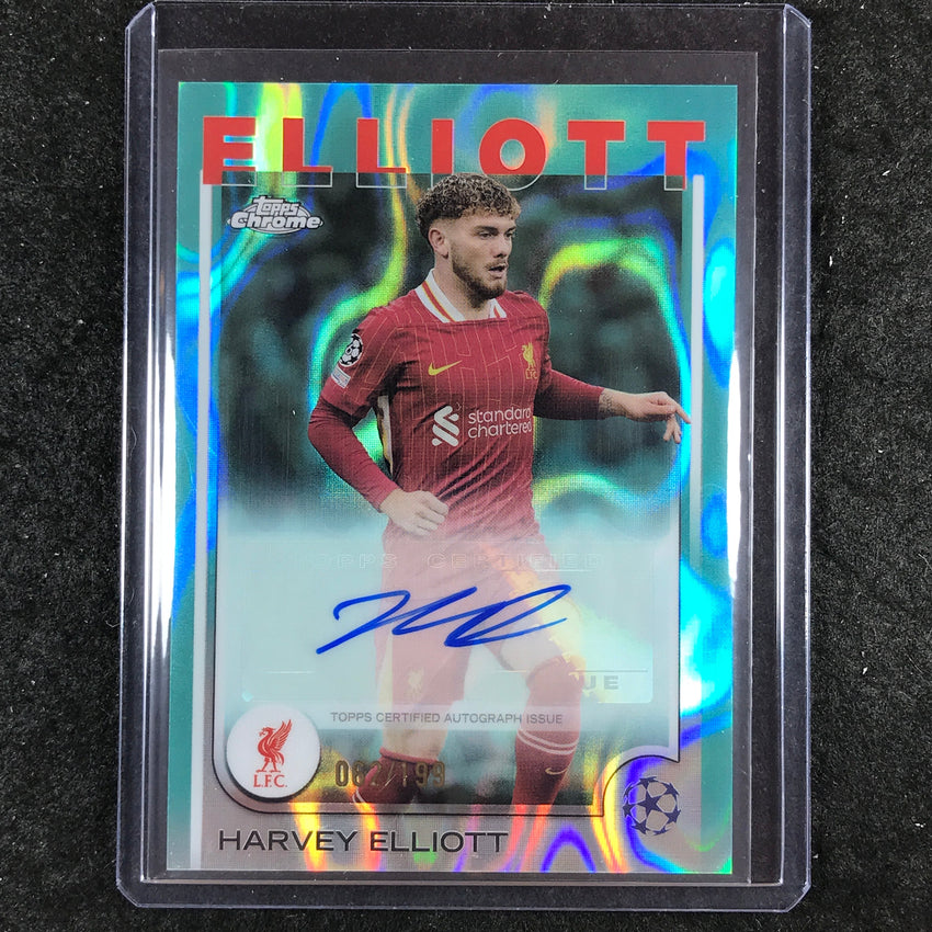 2024-25 Topps Chrome UEFA Club Comp HARVEY ELLIOTT Chrome Auto Aqua Lava 62/199