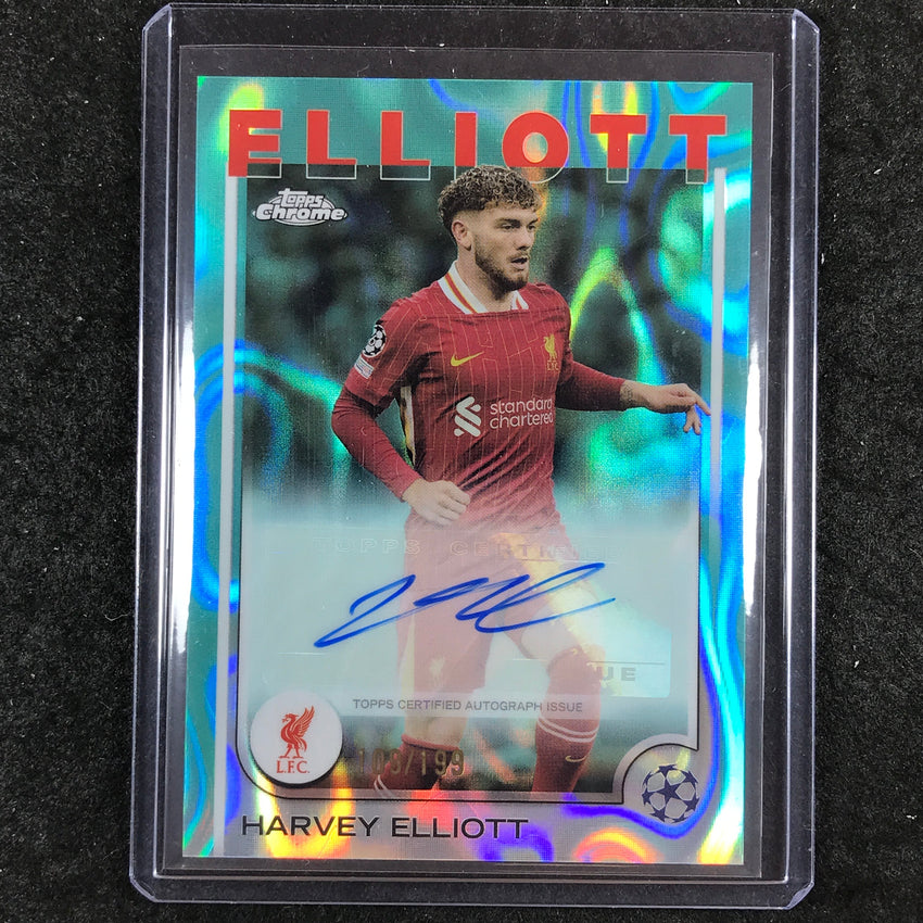 2024-25 Topps Chrome UEFA Club Comp HARVEY ELLIOTT Chrome Auto Aqua Lava 109/199