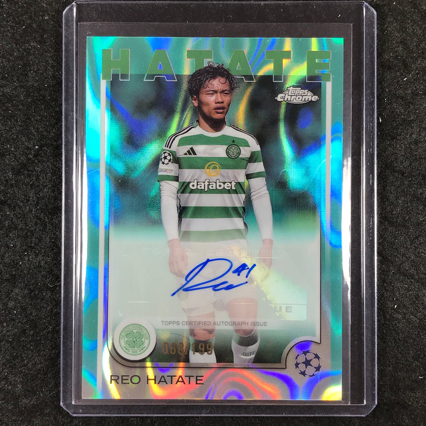 2024-25 Topps Chrome UEFA Club Comp REO HATATE Chrome Auto Aqua Lava 68/199