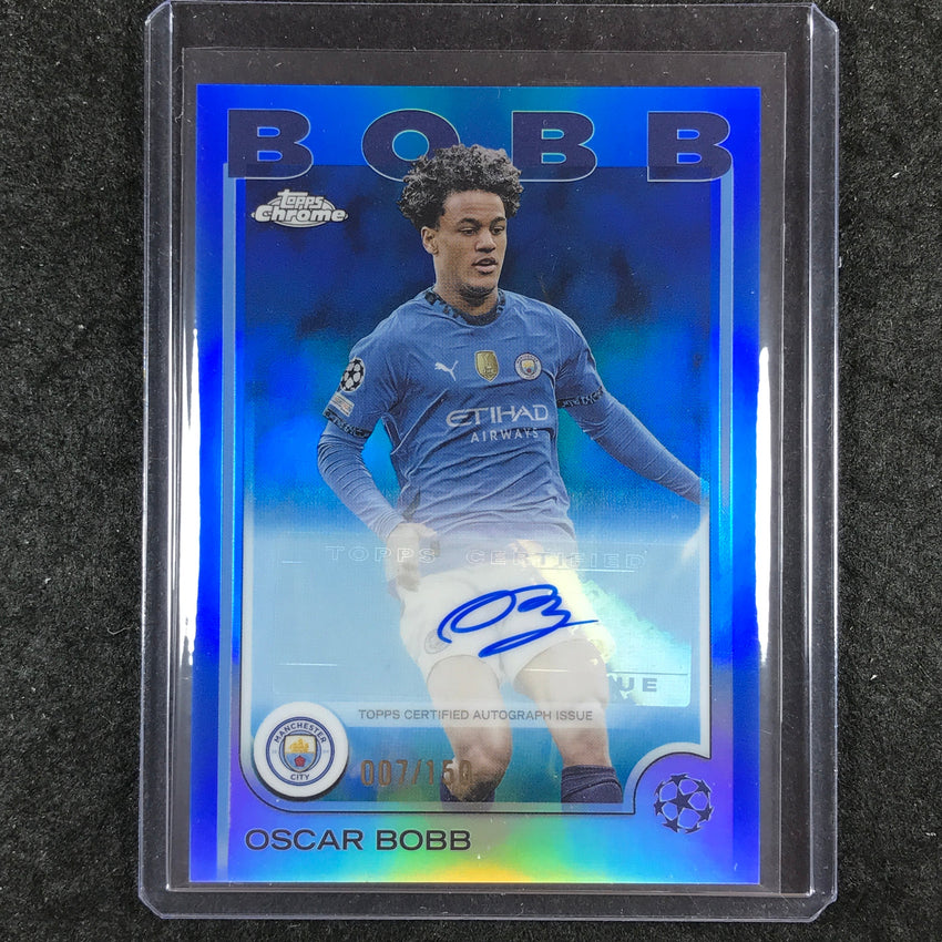 2024-25 Topps Chrome UEFA Club Comp OSCAR BOBB Chrome Auto Blue 7/150