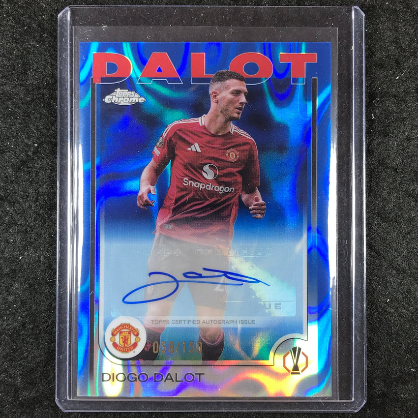 2024-25 Topps Chrome UEFA Club Comp DIOGO DALOT Chrome Auto Blue Lava 58/150