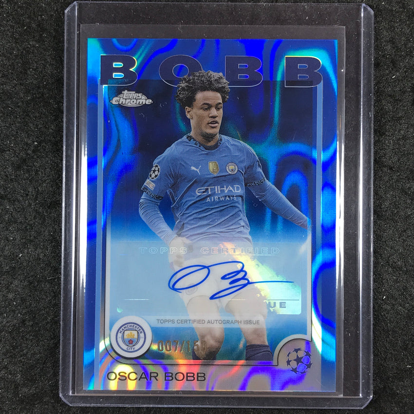2024-25 Topps Chrome UEFA Club Comp OSCAR BOBB Chrome Auto Blue Lava 7/150