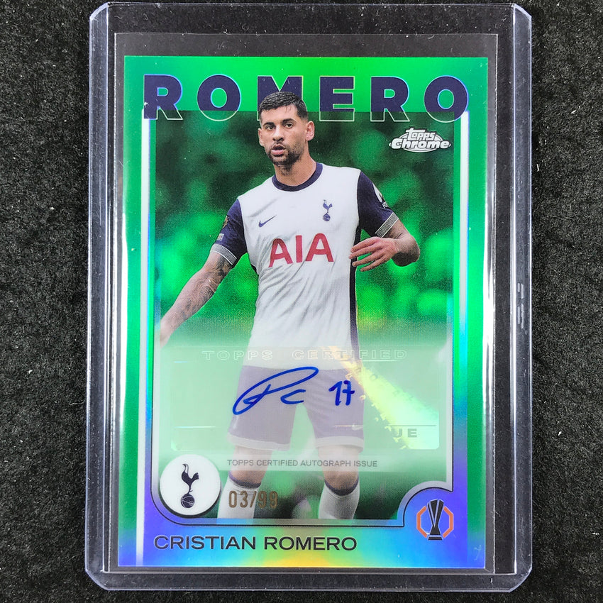 2024-25 Topps Chrome UEFA Club Comp CRISTIAN ROMERO Chrome Auto Green 3/99