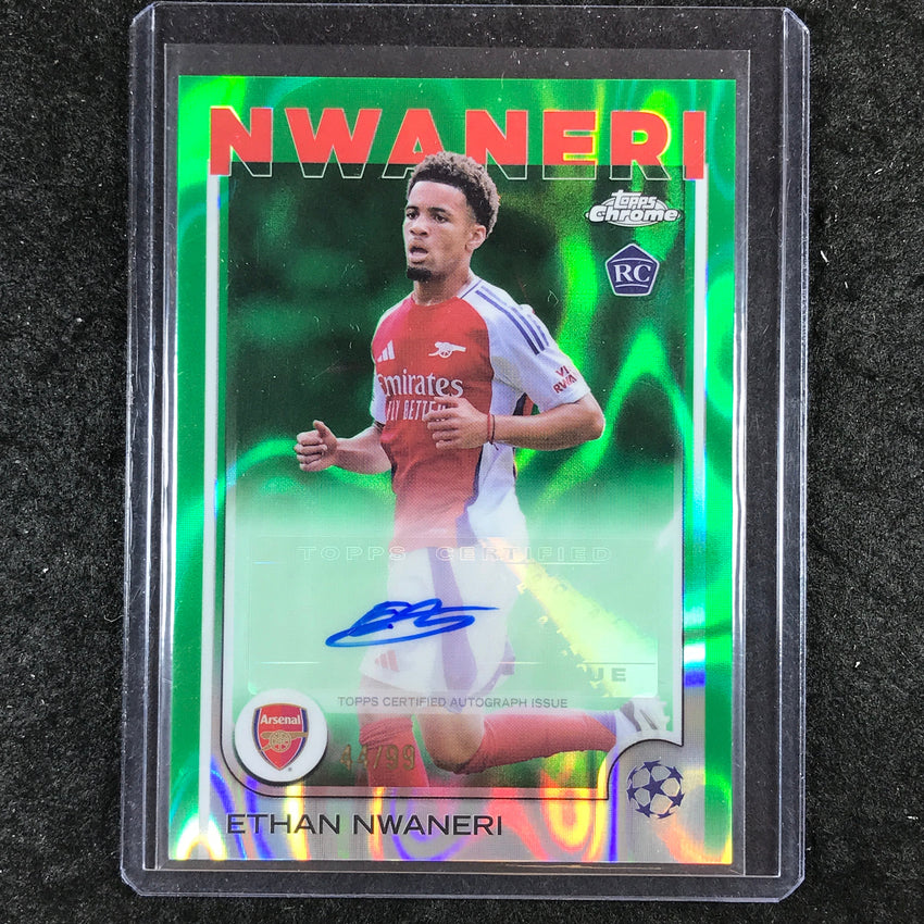 2024-25 Topps Chrome UEFA Club Comp ETHAN NWANERI Rookie Auto Green Lava 44/99