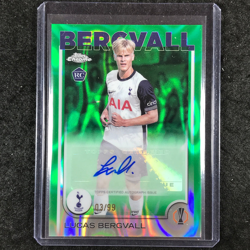 2024-25 Topps Chrome UEFA Club Comp LUCAS BERGVALL Rookie Auto Green Lava 3/99