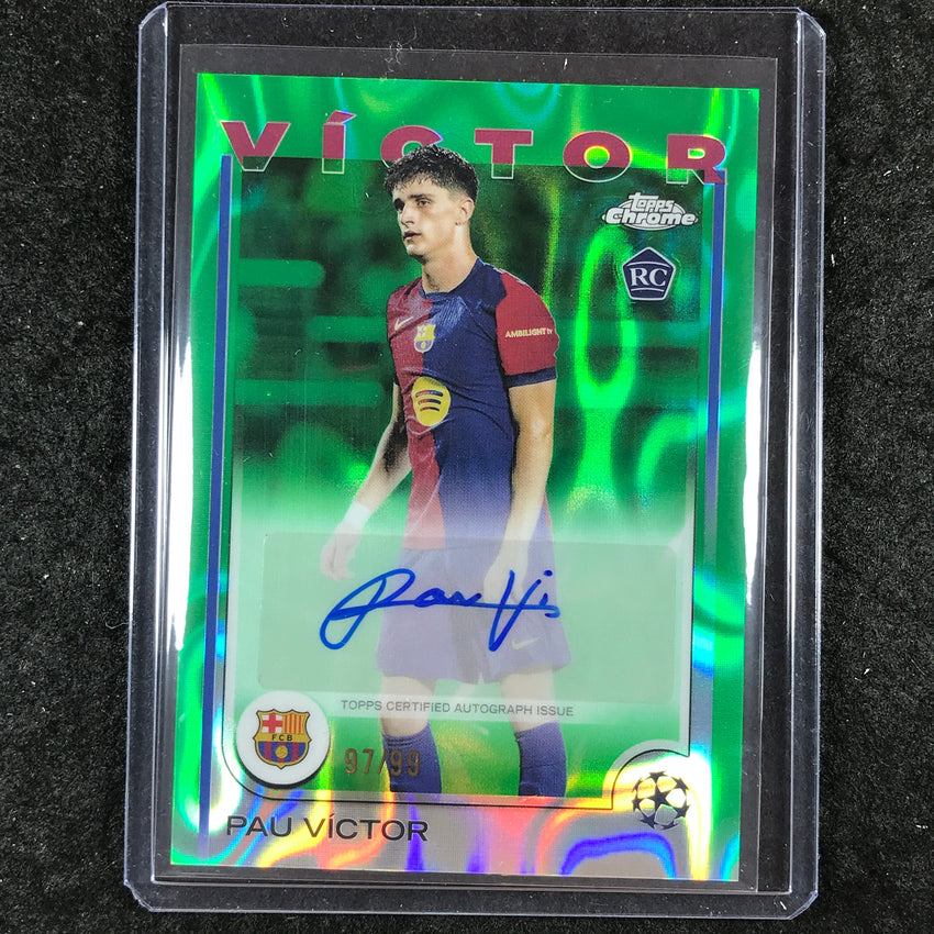 2024-25 Topps Chrome UEFA Club Comp PAU VICTOR Rookie Auto Green Lava 97/99
