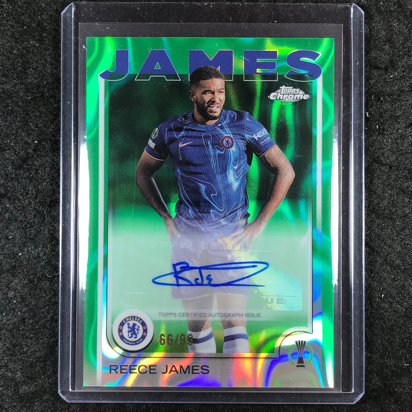 2024-25 Topps Chrome UEFA Club Comp REECE JAMES Chrome Auto Green Lava 66/99