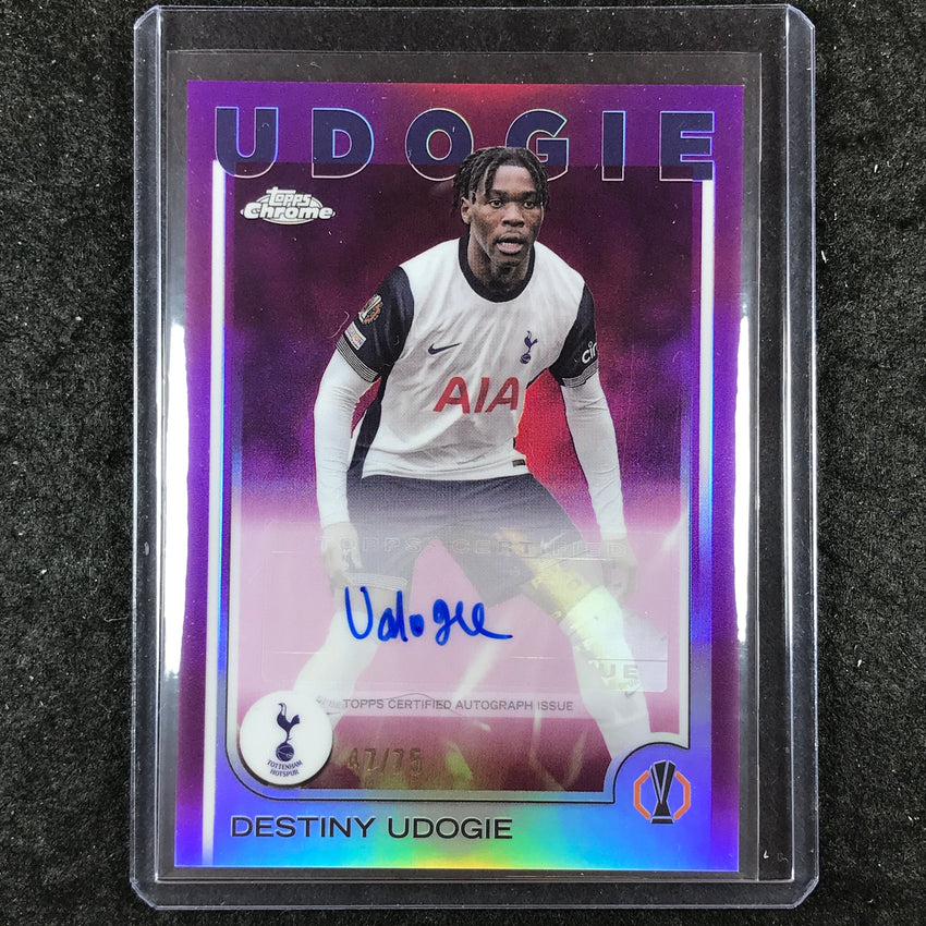 2024-25 Topps Chrome UEFA Club Comp DESTINY UDOGIE Chrome Auto Magenta 47/75