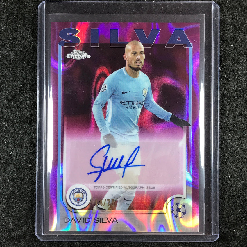 2024-25 Topps Chrome UEFA Club Comp DAVID SILVA Chrome Auto Magenta Lava 14/75