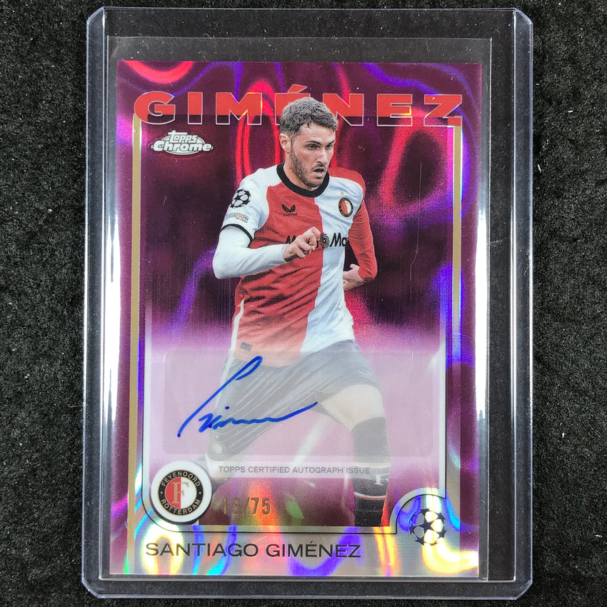 2024-25 Topps Chrome UEFA Club Comp SANTIAGO GIMENEZ Auto Magenta Lava 16/75