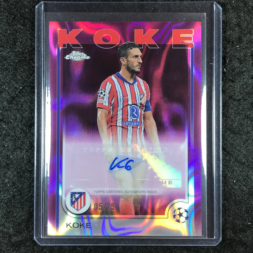 2024-25 Topps Chrome UEFA Club Comp KOKE Chrome Auto Magenta Lava 5/75