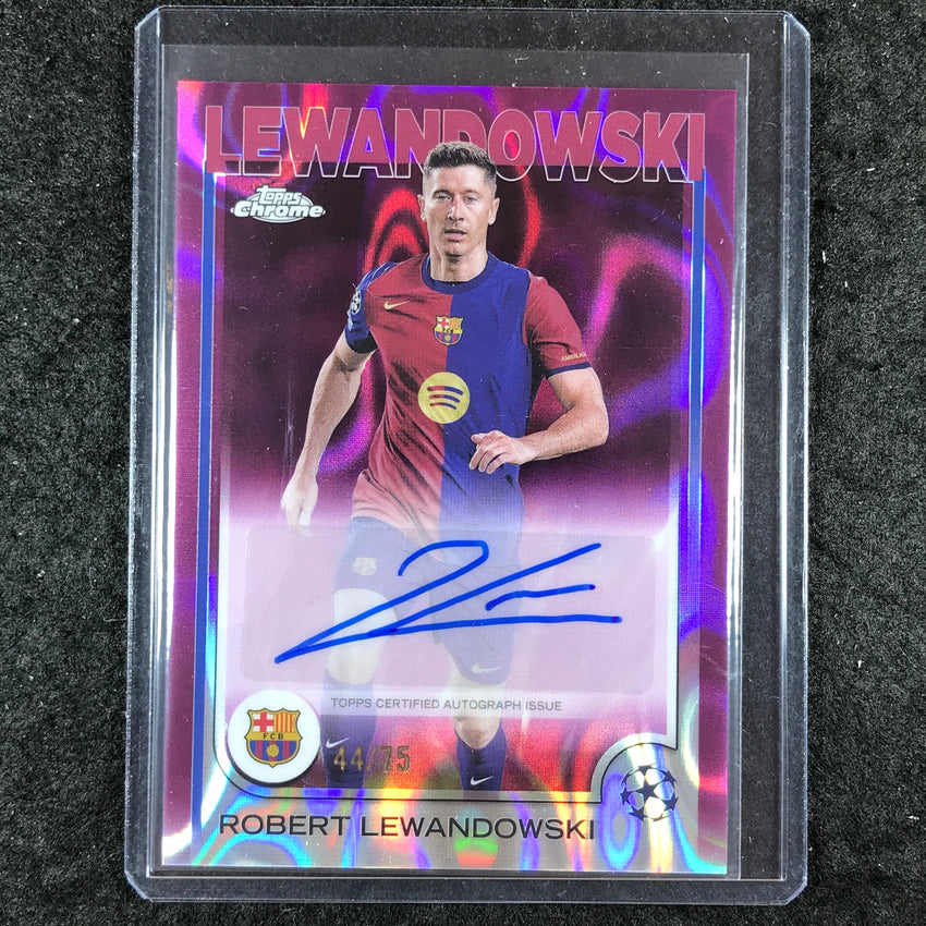 2024-25 Topps Chrome UEFA Club Comp ROBERT LEWANDOWSKI Auto Magenta Lava 44/75