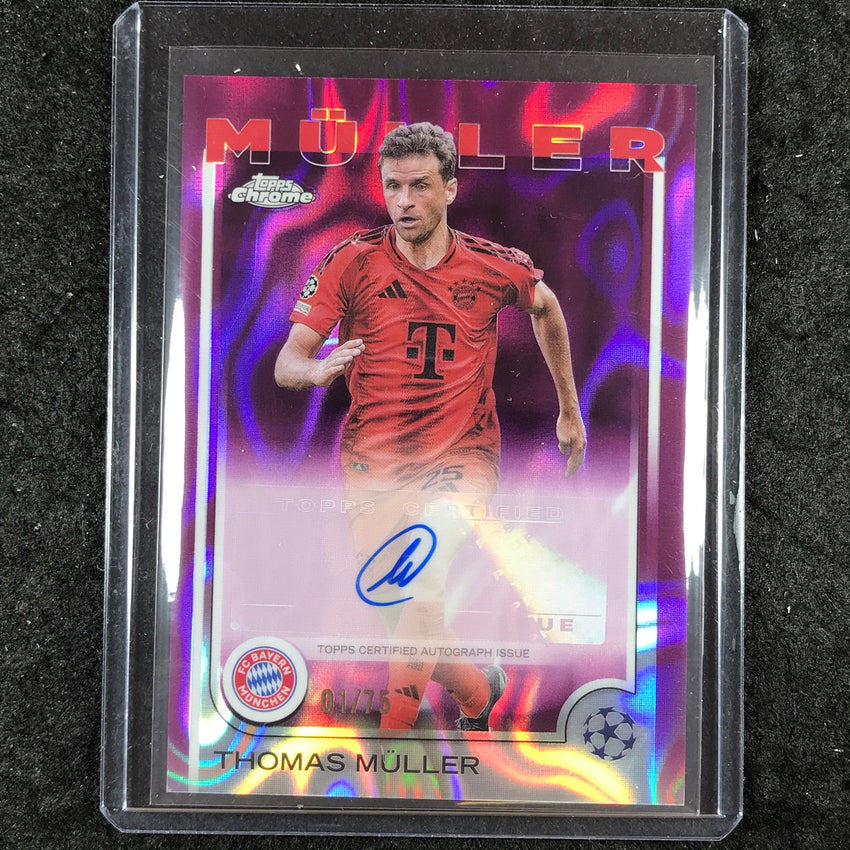 2024-25 Topps Chrome UEFA Club Comp THOMAS MULLER Chrome Auto Magenta Lava 1/75