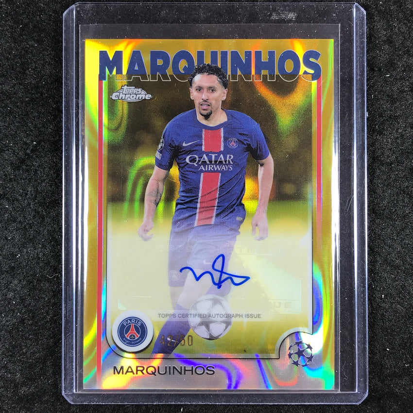 2024-25 Topps Chrome UEFA Club Comp MARQUINHOS Chrome Auto Gold Lava 42/50