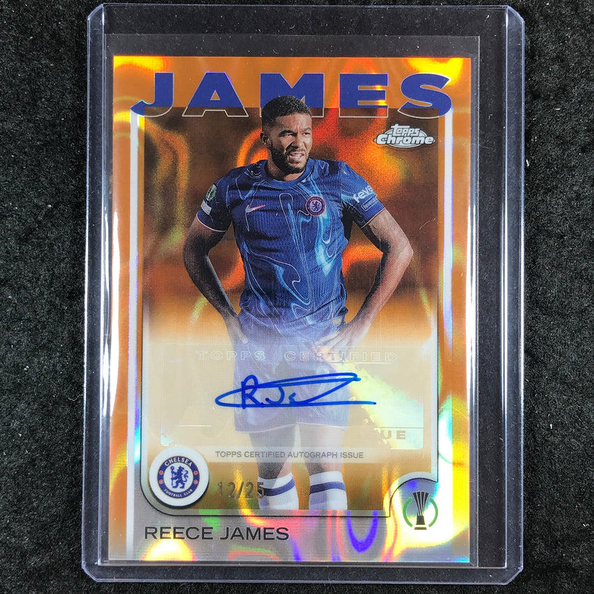 2024-25 Topps Chrome UEFA Club Comp REECE JAMES Chrome Auto Orange Lava 12/25