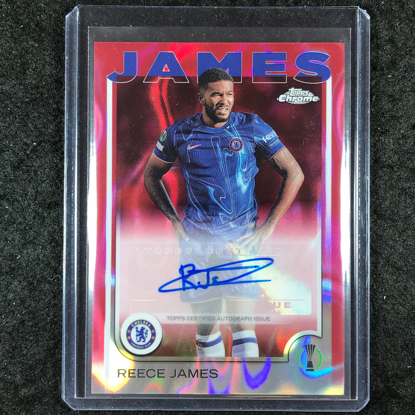 2024-25 Topps Chrome UEFA Club Comp REECE JAMES Chrome Auto Red Lava 2/5