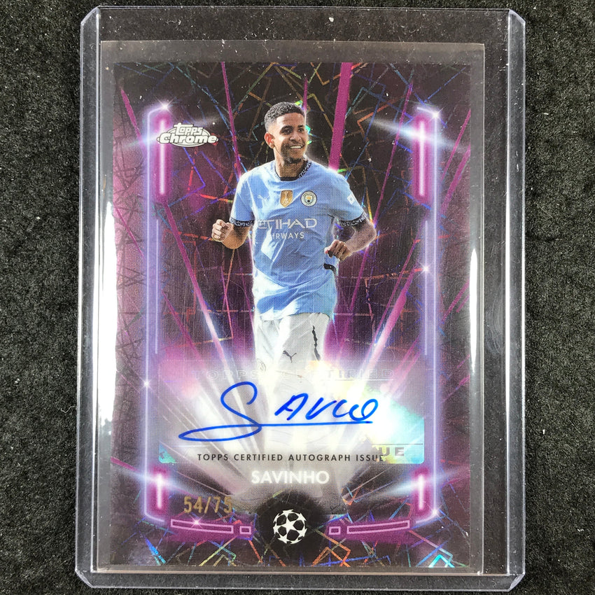 2024-25 Topps Chrome UEFA Club Comp SAVINHO Black Lazer Auto Magenta 54/75