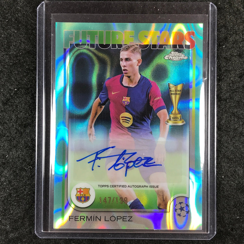 2024-25 Topps Chrome UEFA Club Comp FERMIN LOPEZ Future Stars Auto Aqua 147/199