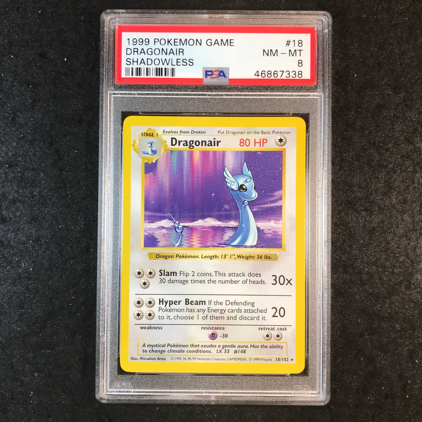 PSA 8 Dragonair - 18/102 - 1999 Base Set Shadowless (Pokemon Game) 338