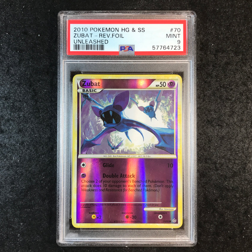 PSA 9 Zubat - 70/95 - 2010 Reverse Foil HGSS Unleashed 723