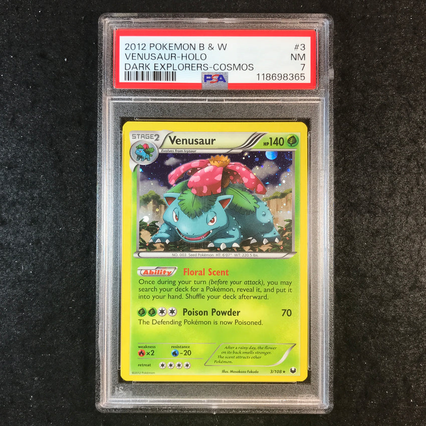 PSA 7 Venusaur - 3/108 - 2012 Cosmos Holo BW Dark Explorers 365