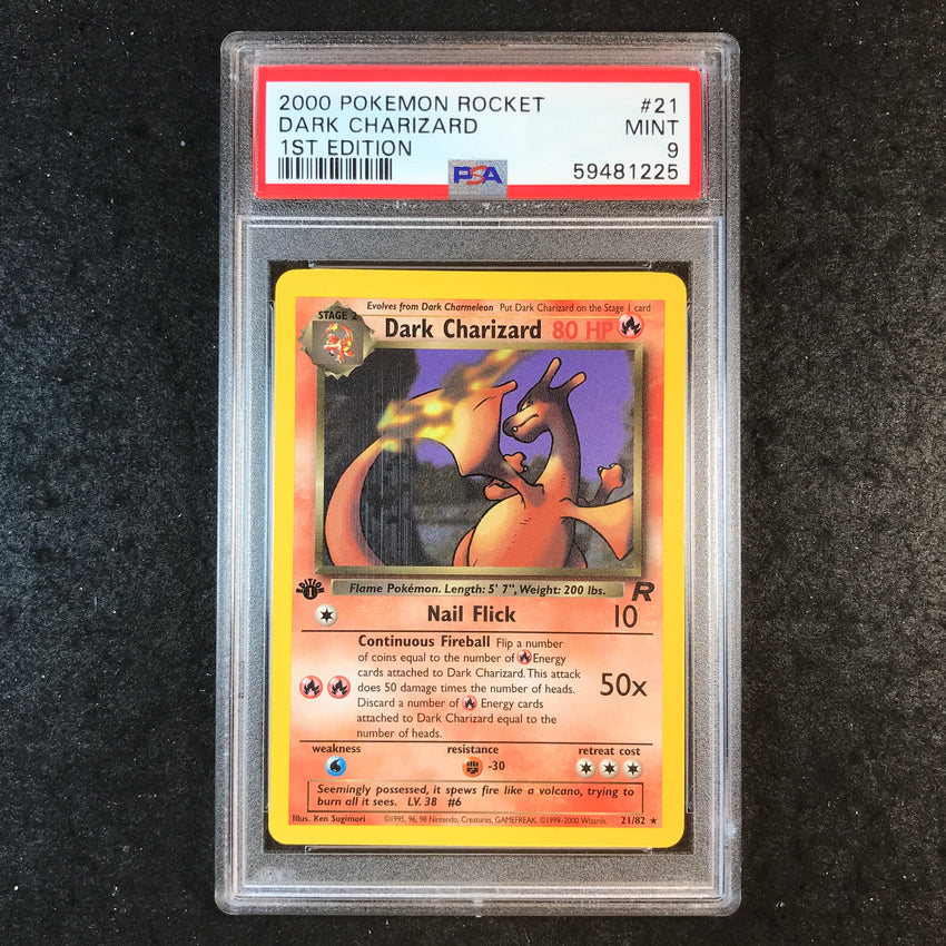 PSA 9 Dark Charizard - 21/182 - 2000 Rocket 1st Edtion 225