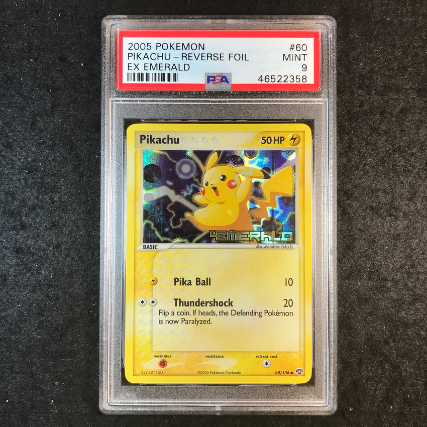 PSA 9 Pikachu - 60/106 - 2005 Reverse Foil EX Emerald 358