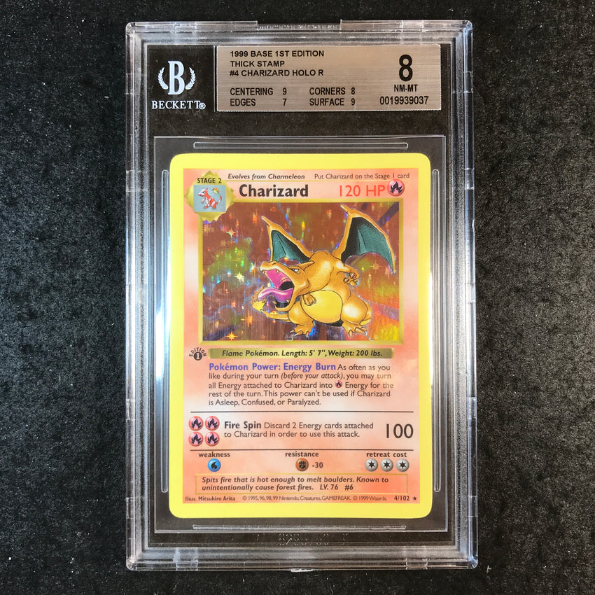 BGS 8 Charizard - 4/102 1999 Base Set Shadowless 1st Edition Thick Stamp 037