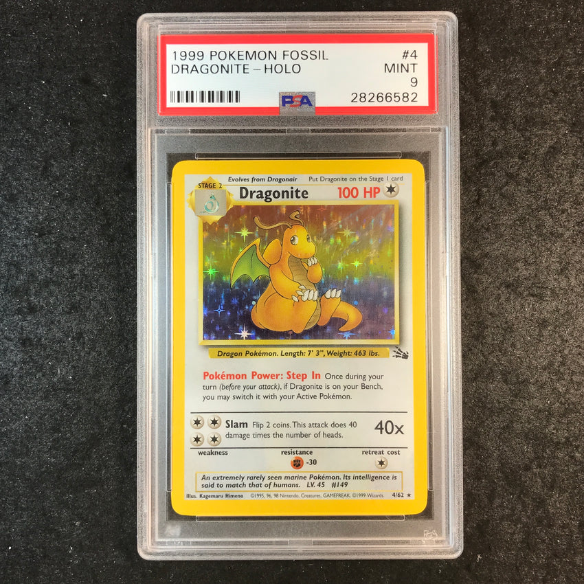 PSA 9 Dragonite - 4/62 - Holo Pokemon 1999 Fossil Unlimited 582