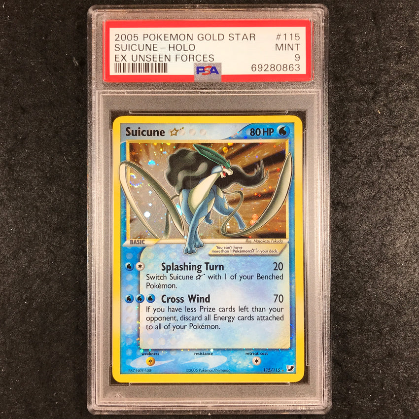 PSA 9 Suicune Gold Star - 115/115 - Holo Pokemon 2005 EX Unseen Forces 863