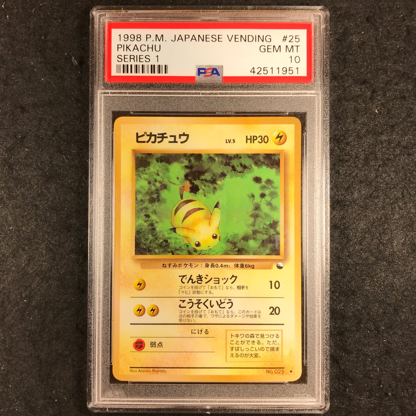 JAPANESE PSA 10 Pikachu - #25 - Pokemon 1998 Japanese Vending Series 1 (951)