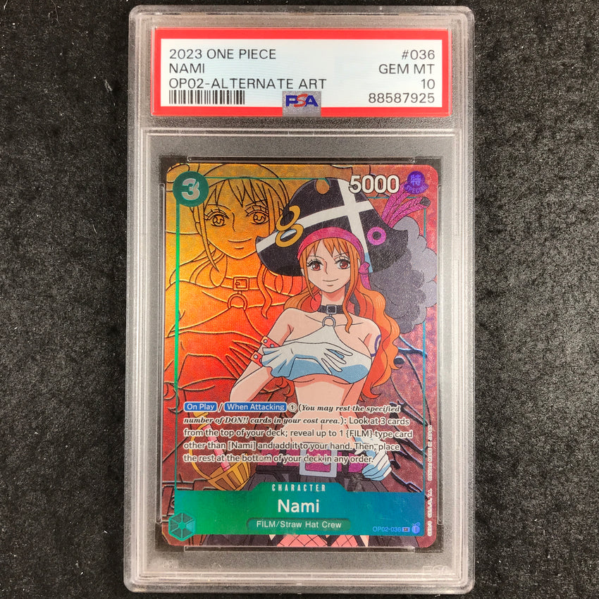 PSA 10 Nami OP02-036 SR - Alternate Art One Piece OP-02 Paramount War 925