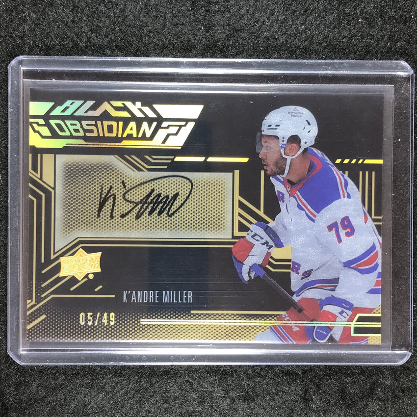 2022-23 SPx NHL K'ANDRE MILLER UD Black Obsidian Scripts Auto Gold 5/49
