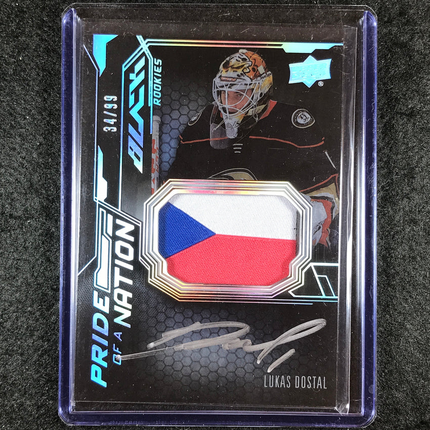 2022-23 SPx NHL LUKAS DOSTAL UD Black Pride of a Nation Rookie Patch Auto 34/99