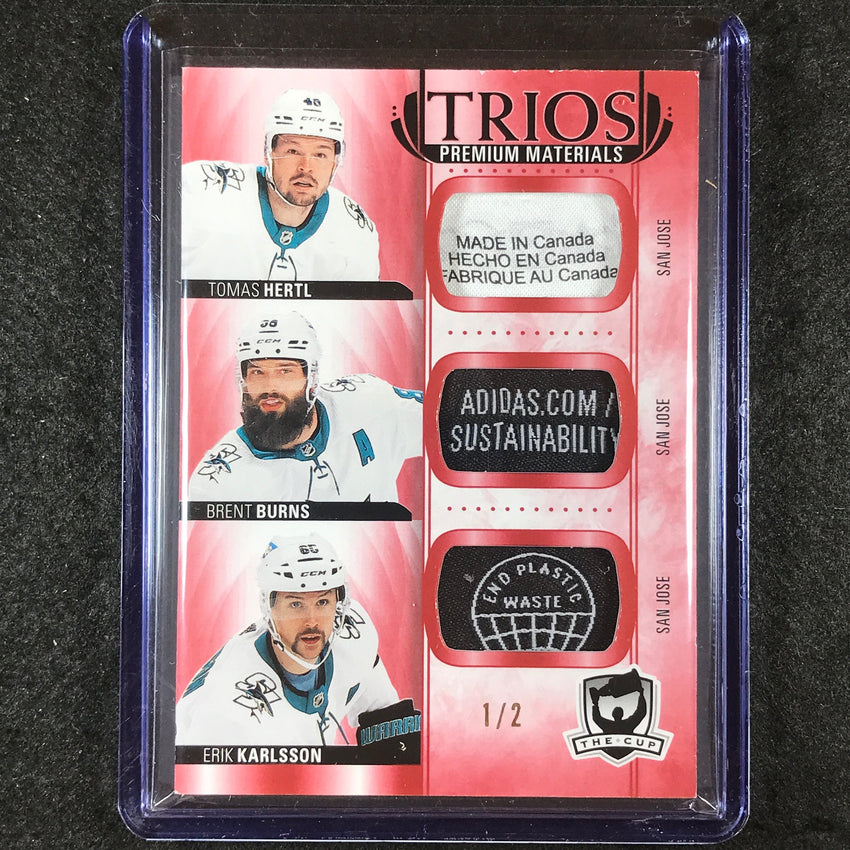 2021-22 The Cup Hockey HERTL BURNS KARLSSON Cup Trios Red Tag Patch Relic 1/2