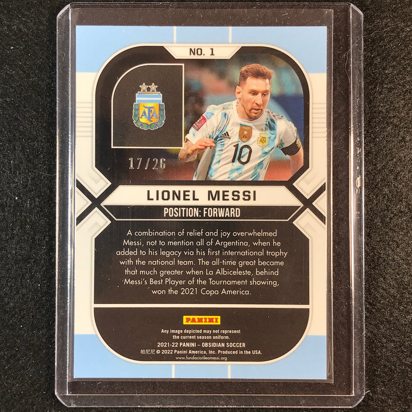 2021-22 Obsidian Lionel Messi Base Electric Etch Red Pulsar 17/26