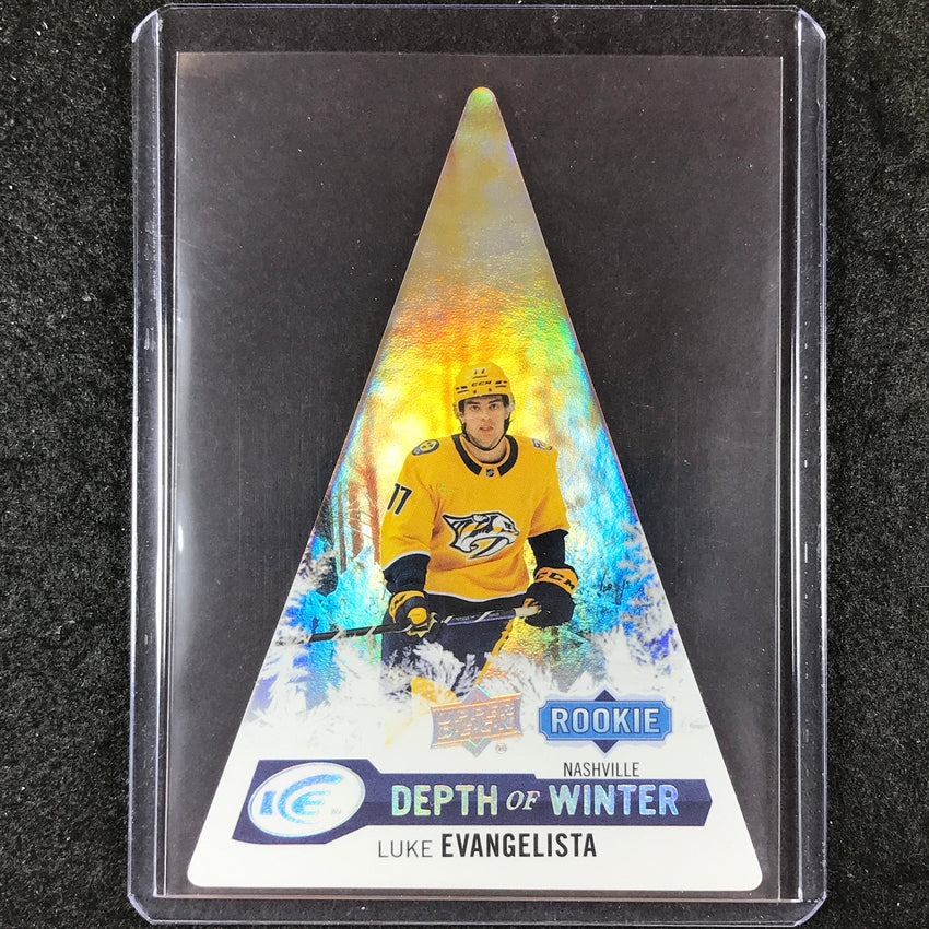 2023-24 UD Ice Hockey LUKE EVANGELISTA Depth of Winter Rookie White Frost 66/199