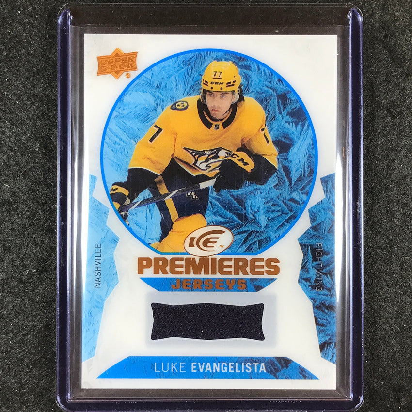 2023-24 UD Ice Hockey LUKE EVANGELISTA Ice Premiers Rookie Jersey Relic #LE