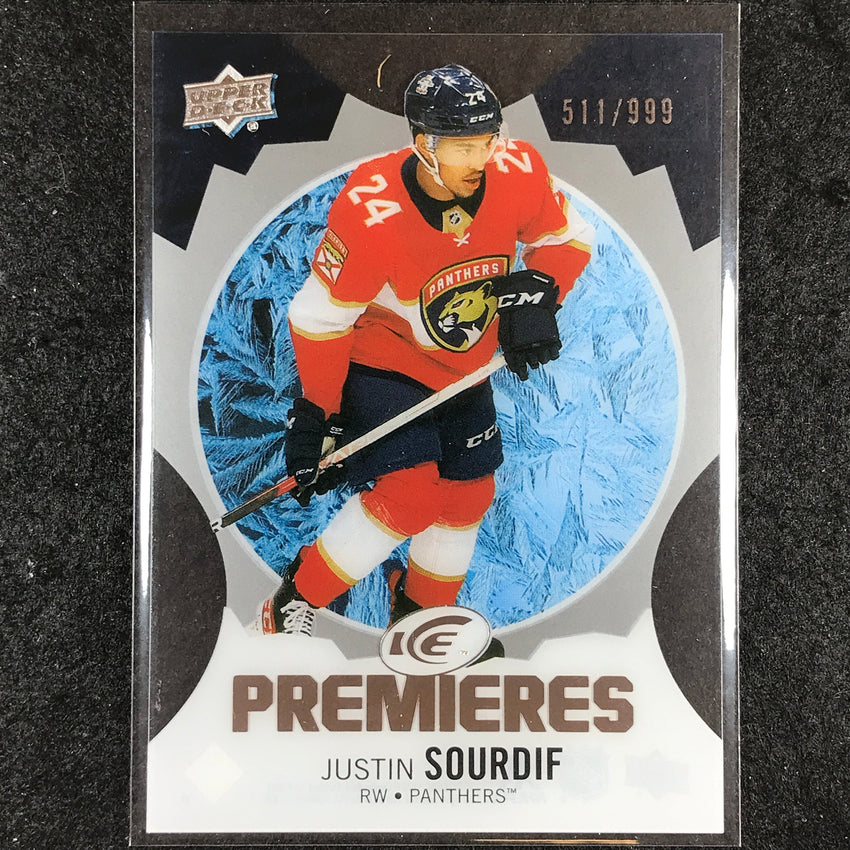 2023-24 UD Ice Hockey JUSTIN SOURDIF Ice Premiers Rookie Base /999 #180
