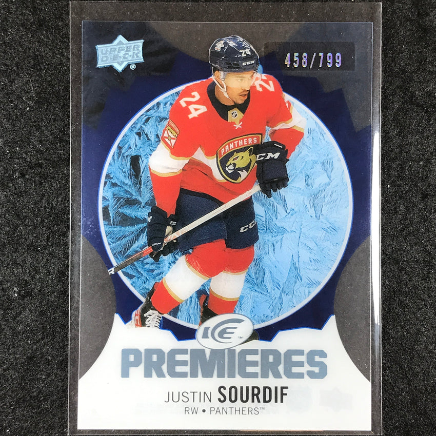 2023-24 UD Ice Hockey JUSTIN SOURDIF Ice Premiers Rookie Blue /799 #180