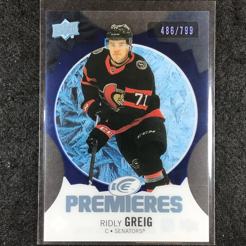 2023-24 UD Ice Hockey RIDLY GREIG Ice Premiers Rookie Blue /799 #242