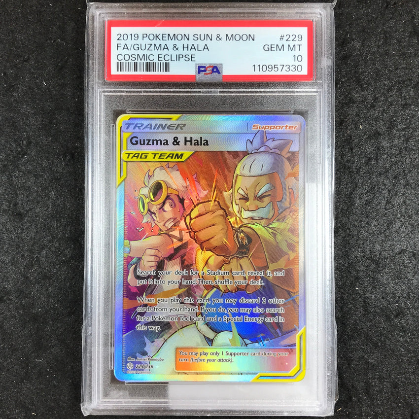 PSA 10 Guzma & Hala - 229/236 - Full Art Cosmic Eclipse 330