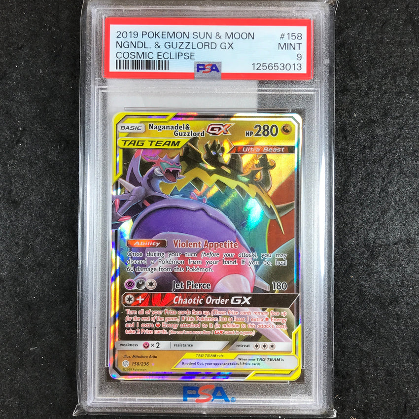 PSA 9 Naganadel & Guzzlord GX - 158/236 - Cosmic Eclipse 013