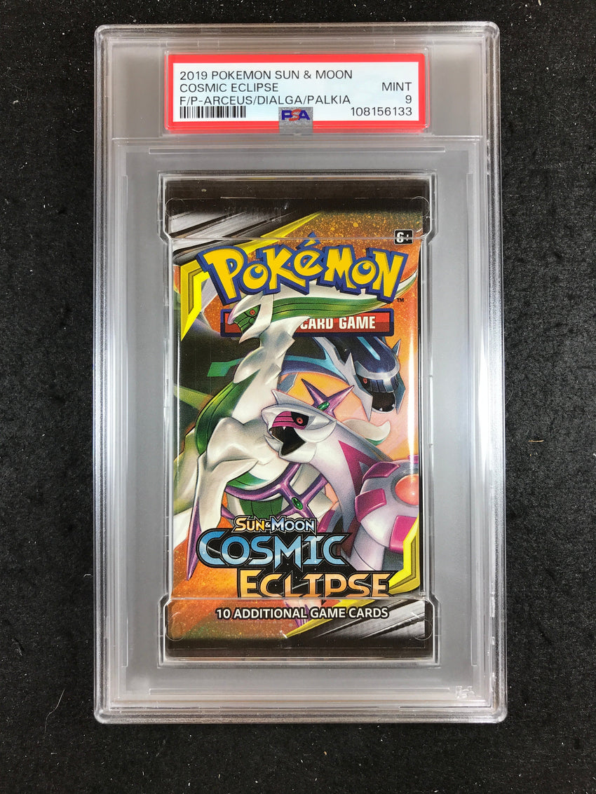 PSA 9 Pokemon Sun & Moon Cosmic Eclipse Booster Pack - Arceus/Dialga/Palkia 133