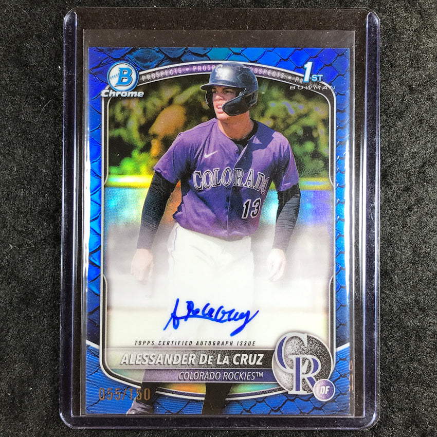 2025 Bowman Chrome ALESSANDER DE LA CRUZ Prospects Auto Reptilian Blue 55/150
