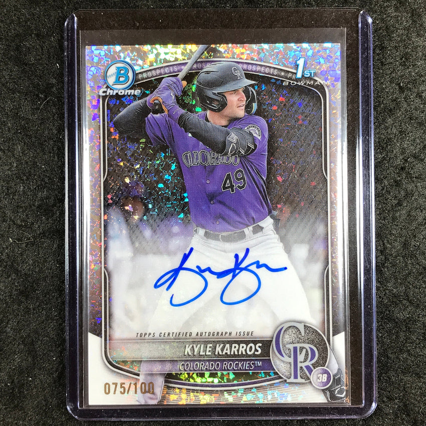 2025 Bowman Chrome KYLE KARROS Prospects 1st Bowman Auto Mini-Diamond 75/100