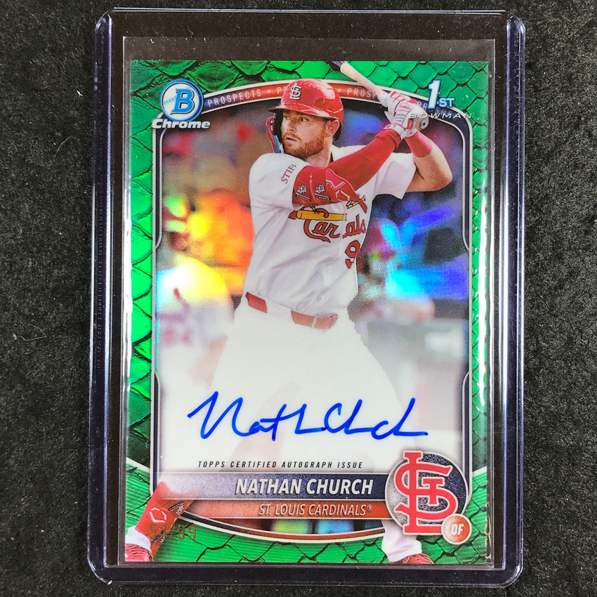 2025 Bowman Chrome NATHAN CHURCH Prospects 1st Bowman Auto Reptilian Green 54/99