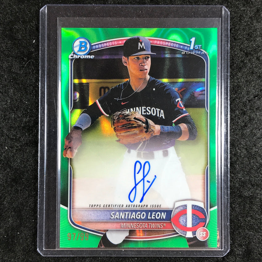 2025 Bowman Chrome SANTAIGO LEON Prospects 1st Bowman Auto Green Lava 97/99