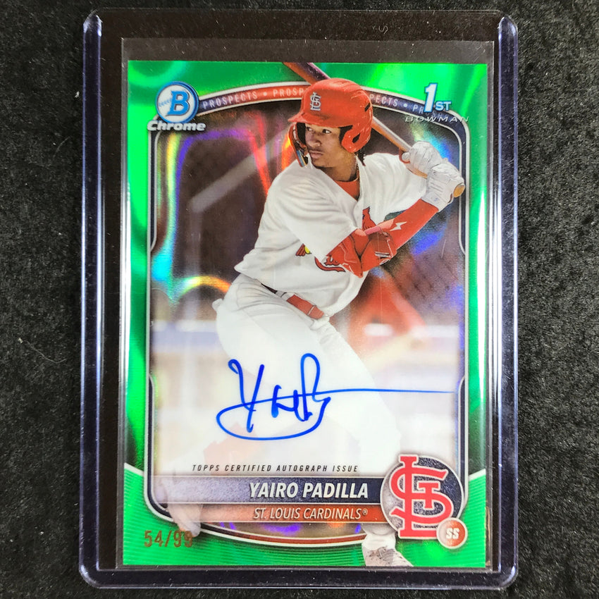 2025 Bowman Chrome YAIRO PADILLA Prospects 1st Bowman Auto Green Lava 54/99