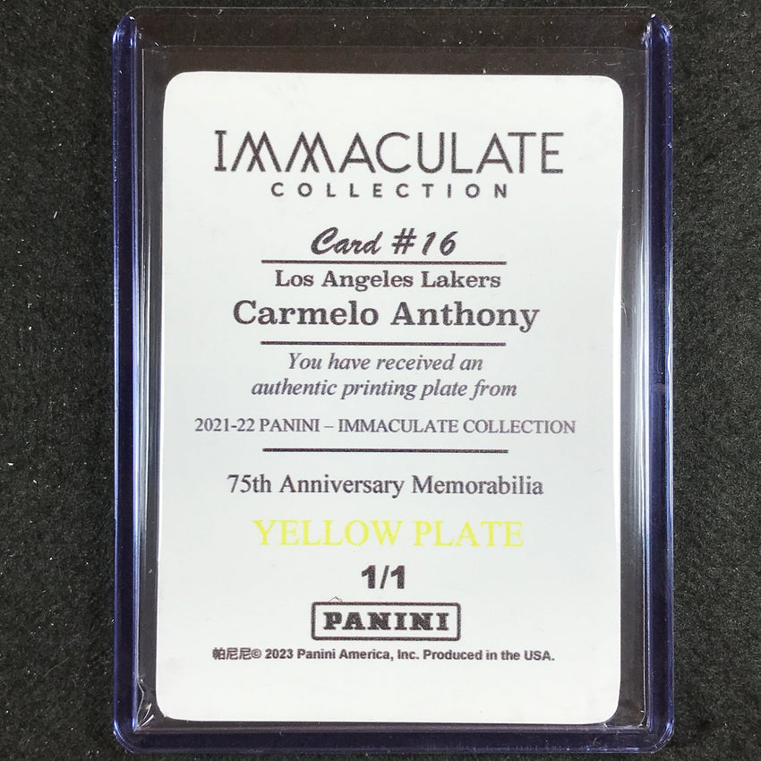 2022-23 National Treasures Carmelo Anthony 75th Anniversary Printing Plate 1/1